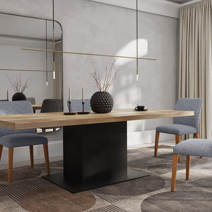 Solid Oak Dining Table Steel Base – Industrial Rustic Handmade Kitchen Table CLAR 012