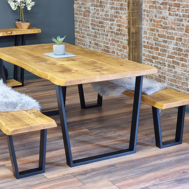 Live Edge Rustic Dining Table with V Frame Steel Legs Cotswold