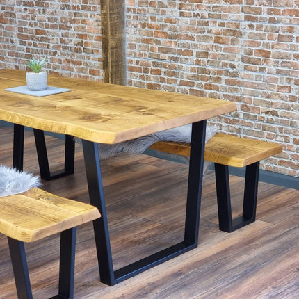 Live Edge Rustic Dining Table with V Frame Steel Legs Cotswold