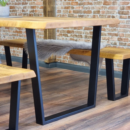 Live Edge Rustic Dining Table with V Frame Steel Legs Cotswold
