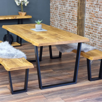 Live Edge Rustic Dining Table with V Frame Steel Legs Cotswold