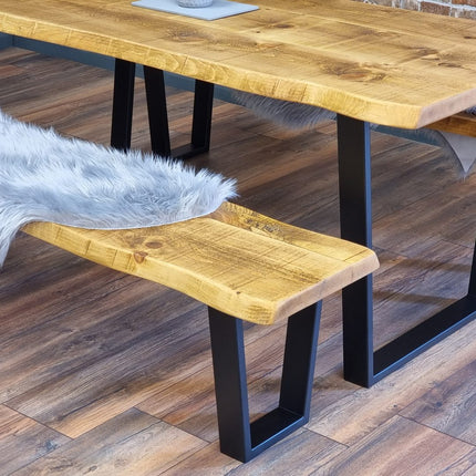 Live Edge Rustic Dining Table with V Frame Steel Legs Cotswold