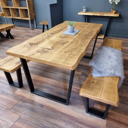 Live Edge Rustic Dining Table with V Frame Steel Legs Cotswold