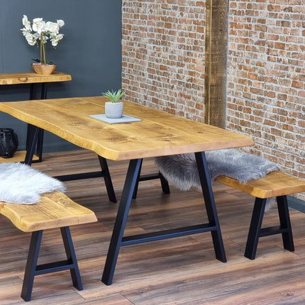 Live Edge Rustic Dining Table with A Frame Steel Legs Cotswold