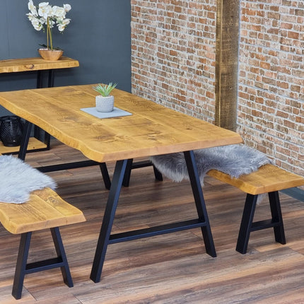 Live Edge Rustic Dining Table with A Frame Steel Legs Cotswold