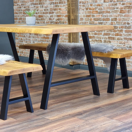 Live Edge Rustic Dining Table with A Frame Steel Legs Cotswold