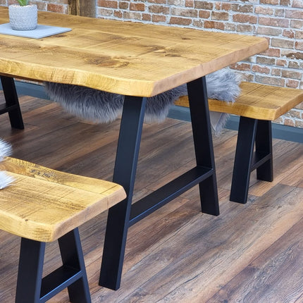 Live Edge Rustic Dining Table with A Frame Steel Legs Cotswold