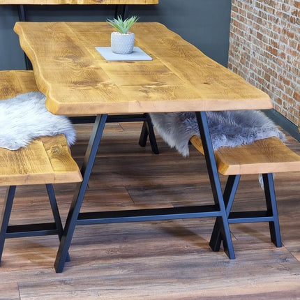 Live Edge Rustic Dining Table with A Frame Steel Legs Cotswold