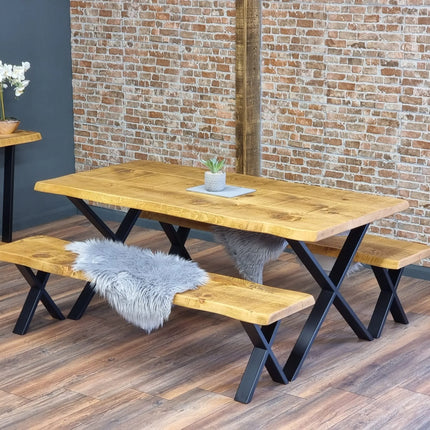 SET 240cm Live Edge Rustic Dining Table/ 240 cm Live Edge Bench/ 6 Chairs Alto with Armrest