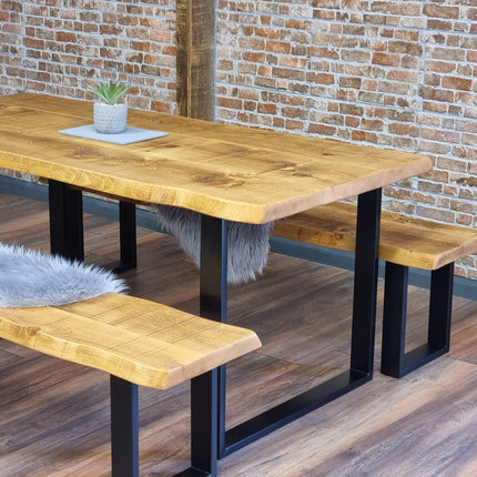 Live Edge Rustic Dining Table with Square Frame Steel Legs Cotswold
