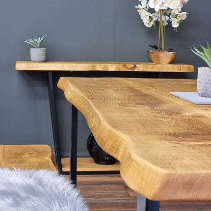 Live Edge Rustic Dining Table with Square Frame Steel Legs Cotswold