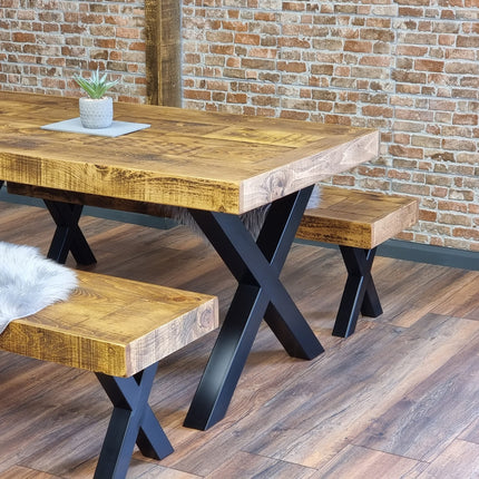 Farmer Rustic Dining Table Chunky Metal Legs