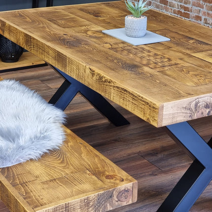 Farmer Rustic Dining Table Chunky Metal Legs