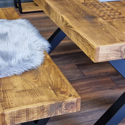 Farmer Rustic Dining Table Chunky Metal Legs