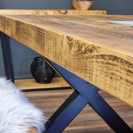 Farmer Rustic Dining Table Chunky Metal Legs