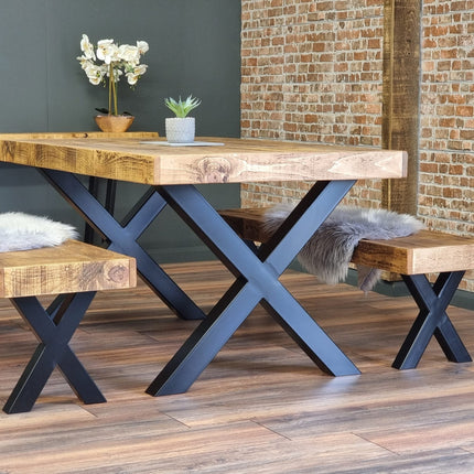 Farmer Rustic Dining Table Chunky Metal Legs