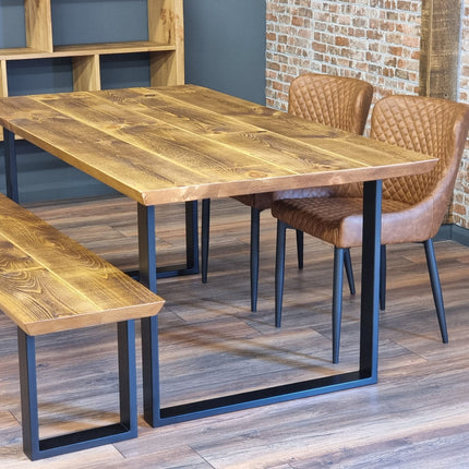 Louth Dining Table Industrial Rustic Wood Angle Cut Edge SQUARE Frame Metal Legs Cotswold