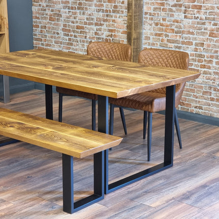 Louth Dining Table Industrial Rustic Wood Angle Cut Edge SQUARE Frame Metal Legs Cotswold