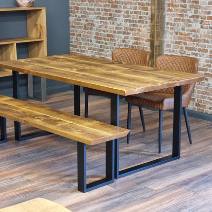 Louth Dining Table Industrial Rustic Wood Angle Cut Edge SQUARE Frame Metal Legs Cotswold