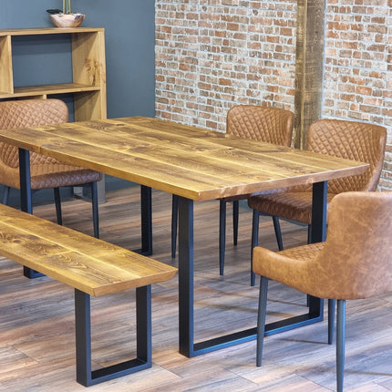 Louth Dining Table Industrial Rustic Wood Angle Cut Edge SQUARE Frame Metal Legs Cotswold