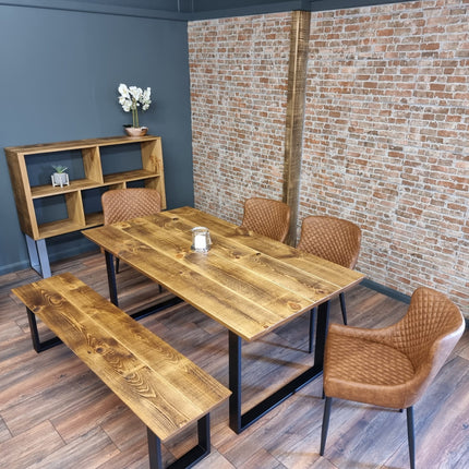 Louth Dining Table Industrial Rustic Wood Angle Cut Edge SQUARE Frame Metal Legs Cotswold