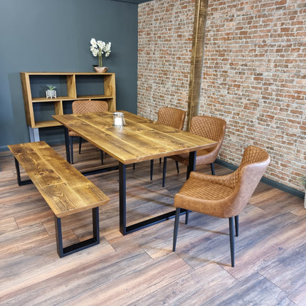 Louth Dining Table Industrial Rustic Wood Angle Cut Edge SQUARE Frame Metal Legs Cotswold