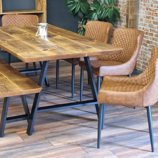 Louth Dining Table Industrial Rustic Wood Angle Cut Edge A Frame Metal Legs Cotswold