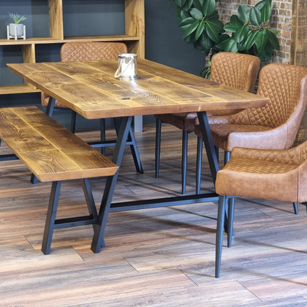 Louth Dining Table Industrial Rustic Wood Angle Cut Edge A Frame Metal Legs Cotswold