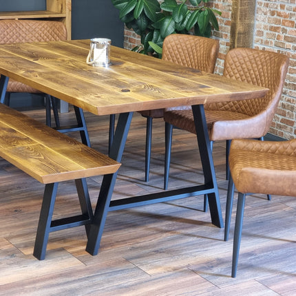Louth Dining Table Industrial Rustic Wood Angle Cut Edge A Frame Metal Legs Cotswold
