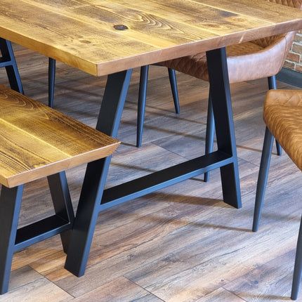 Louth Dining Table Industrial Rustic Wood Angle Cut Edge A Frame Metal Legs Cotswold