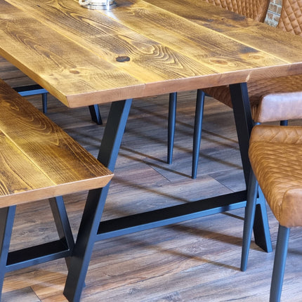 Louth Dining Table Industrial Rustic Wood Angle Cut Edge A Frame Metal Legs Cotswold