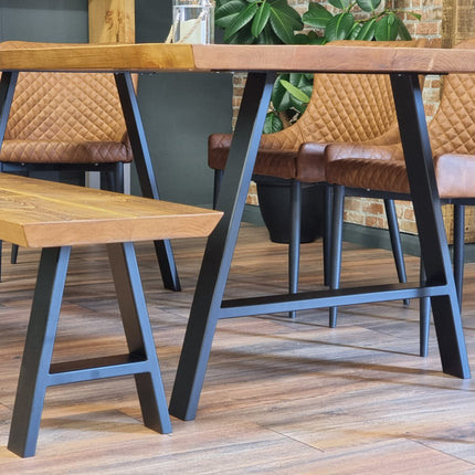 Louth Dining Table Industrial Rustic Wood Angle Cut Edge A Frame Metal Legs Cotswold