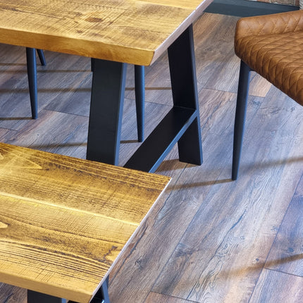 Louth Dining Table Industrial Rustic Wood Angle Cut Edge A Frame Metal Legs Cotswold