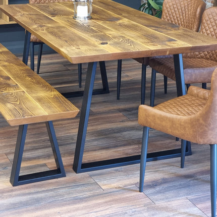 Louth Dining Table Industrial Rustic Wood Angle Cut Edge Trapezium Frame Metal Legs Cotswold