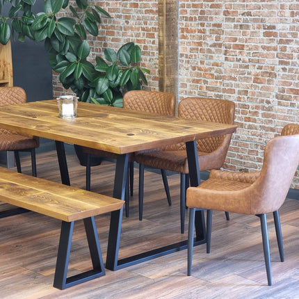 Louth Dining Table Industrial Rustic Wood Angle Cut Edge Trapezium Frame Metal Legs Cotswold