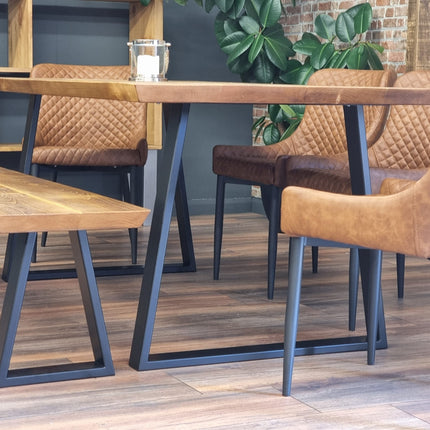 Louth Dining Table Industrial Rustic Wood Angle Cut Edge Trapezium Frame Metal Legs Cotswold