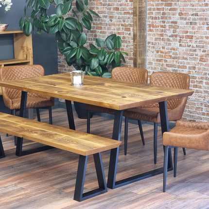 Louth Dining Table Industrial Rustic Wood Angle Cut Edge Trapezium Frame Metal Legs Cotswold