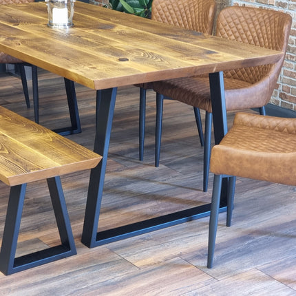Louth Dining Table Industrial Rustic Wood Angle Cut Edge Trapezium Frame Metal Legs Cotswold