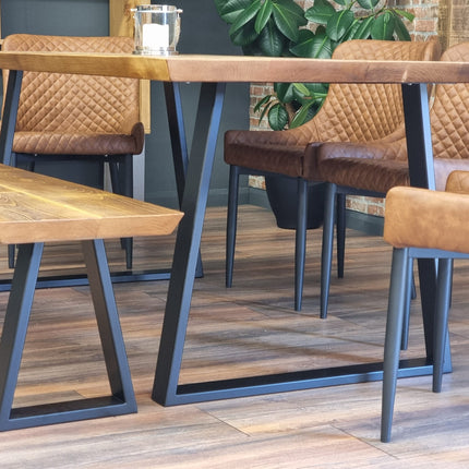 Louth Dining Table Industrial Rustic Wood Angle Cut Edge Trapezium Frame Metal Legs Cotswold
