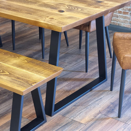 Louth Dining Table Industrial Rustic Wood Angle Cut Edge Trapezium Frame Metal Legs Cotswold