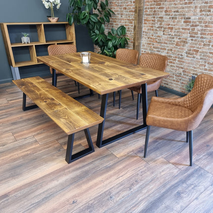 Louth Dining Table Industrial Rustic Wood Angle Cut Edge Trapezium Frame Metal Legs Cotswold