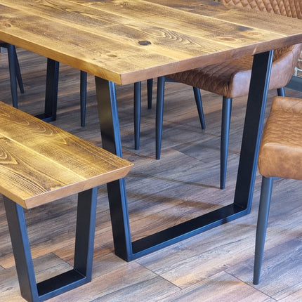 Louth Dining Table Industrial Rustic Wood Angle Cut Edge V Frame Metal Legs Cotswold