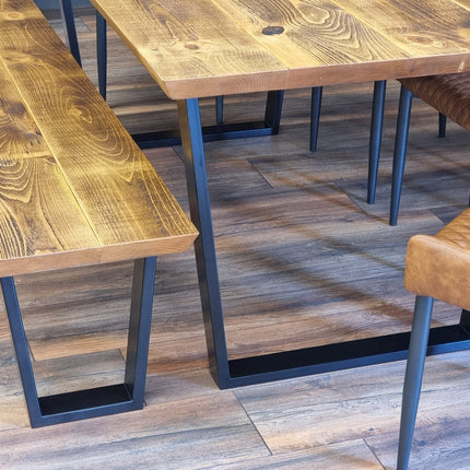 Louth Dining Table Industrial Rustic Wood Angle Cut Edge V Frame Metal Legs Cotswold