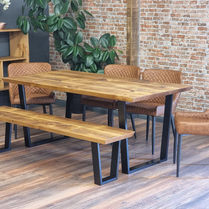 Louth Dining Table Industrial Rustic Wood Angle Cut Edge V Frame Metal Legs Cotswold