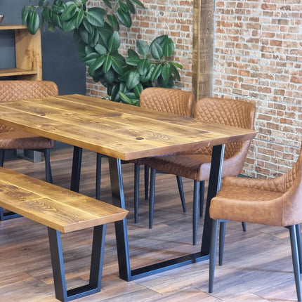 Louth Dining Table Industrial Rustic Wood Angle Cut Edge V Frame Metal Legs Cotswold