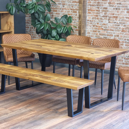 Louth Dining Table Industrial Rustic Wood Angle Cut Edge V Frame Metal Legs Cotswold