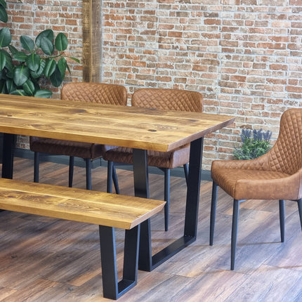 Louth Dining Table Industrial Rustic Wood Angle Cut Edge V Frame Metal Legs Cotswold