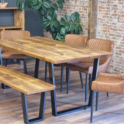 Louth Dining Table Industrial Rustic Wood Angle Cut Edge V Frame Metal Legs Cotswold