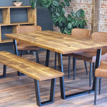 Louth Dining Table Industrial Rustic Wood Angle Cut Edge V Frame Metal Legs Cotswold