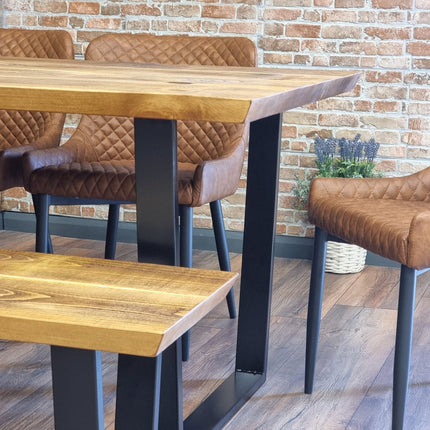 Louth Dining Table Industrial Rustic Wood Angle Cut Edge V Frame Metal Legs Cotswold